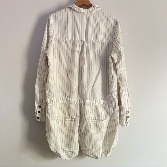 Free People linen blend button front long sleeve lightweight shorts romper M - Picture 4 of 6